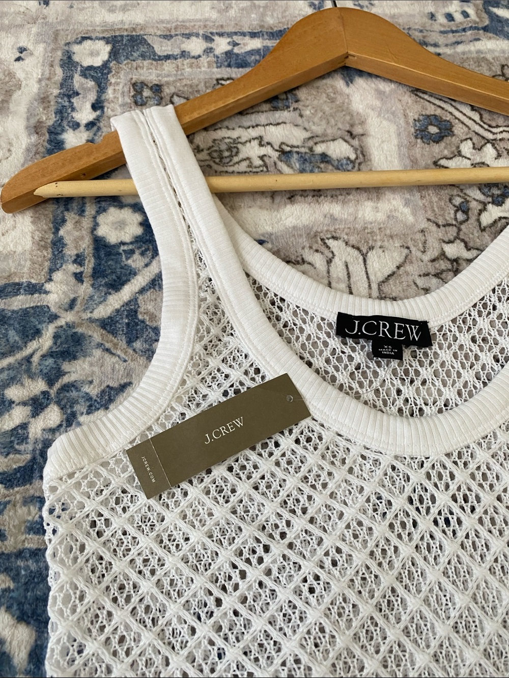 NWT J. Crew White Open Knit Sheer Crochet Tank Top - Picture 2 of 6
